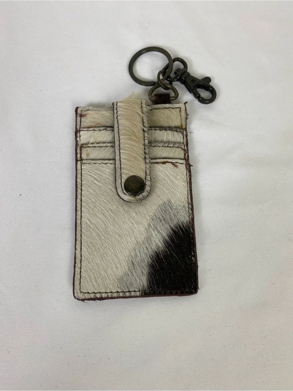 Myra Bag Cowhide Key & Card Holder in White and Black